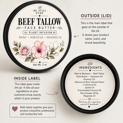 Beef Tallow Face Butter – Rose, Hibiscus & Magnolia