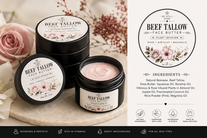Beef Tallow Face Butter – Rose, Hibiscus & Magnolia