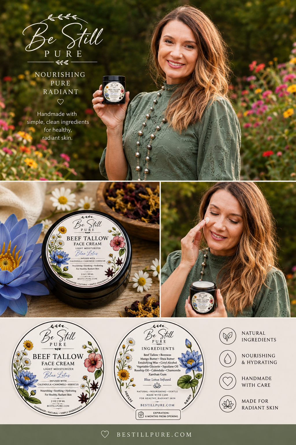 Beef Tallow- Face Cream Blue Lotus