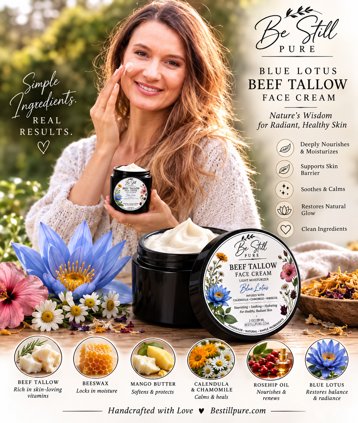 Beef Tallow- Face Cream Blue Lotus
