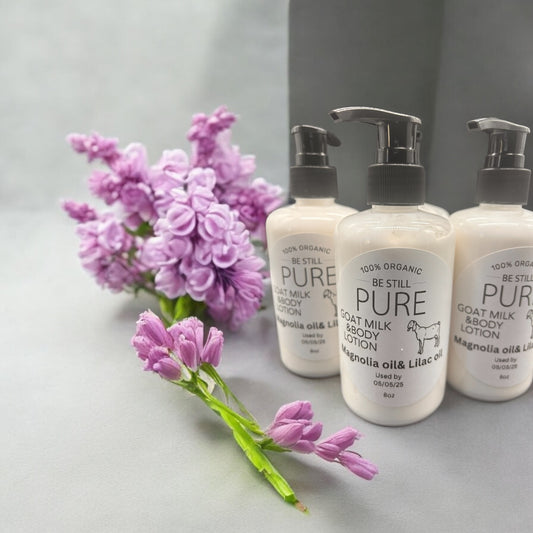 “BeStillPure Blossoming Body Lotion: Magnolia, Lilac & Organic Grass Fed - Goat milk Powder Fusion for Soft, Radiant Skin”